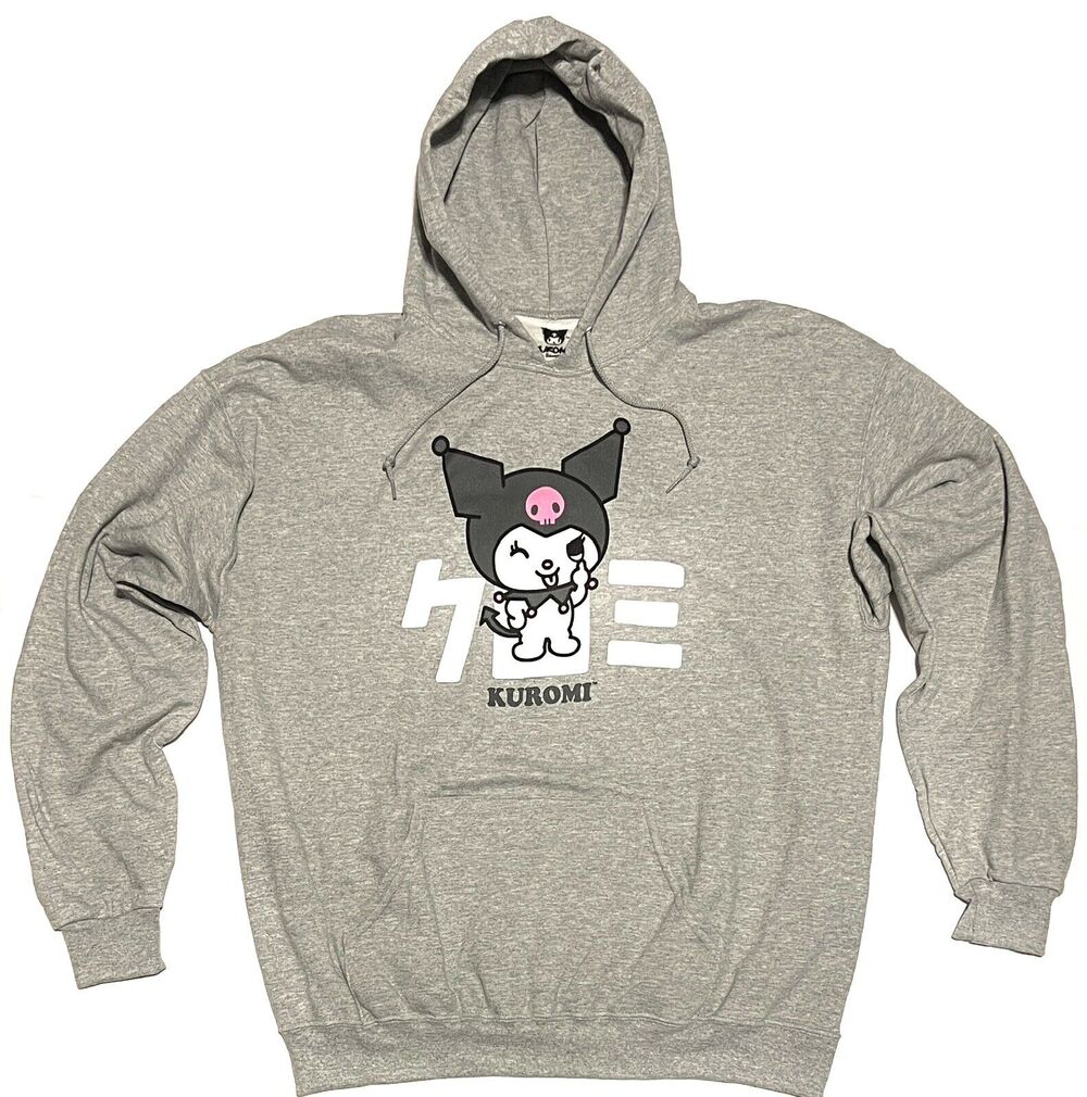 Kuromi Hoodie WINK Sweatshirt Size XL Gray Grey SANRIO BIOWORLD UNISEX X-LARGE